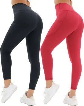 2 Pack Leggings for Women Tummy Control Workout Running Leggings with Pockets High Waisted Yoga Pants