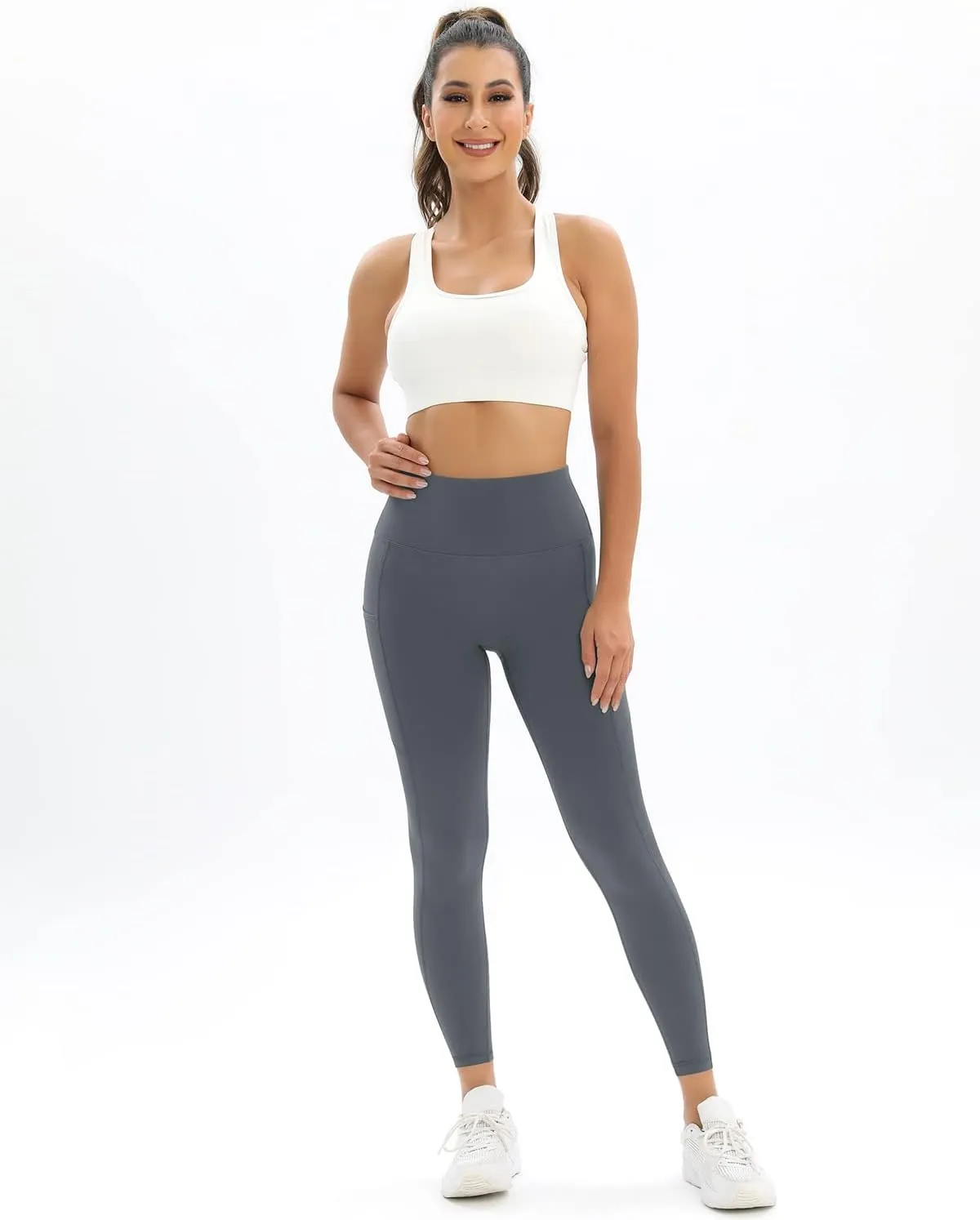 2 Pack Leggings for Women Tummy Control Workout Running Leggings with Pockets High Waisted Yoga Pants