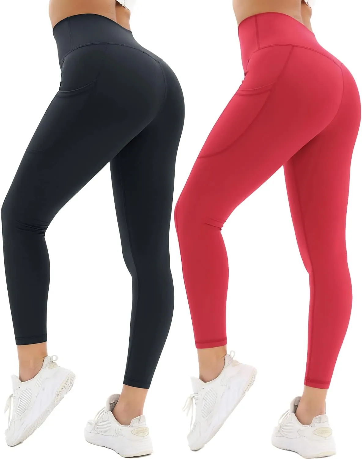 2 Pack Leggings for Women Tummy Control Workout Running Leggings with Pockets High Waisted Yoga Pants