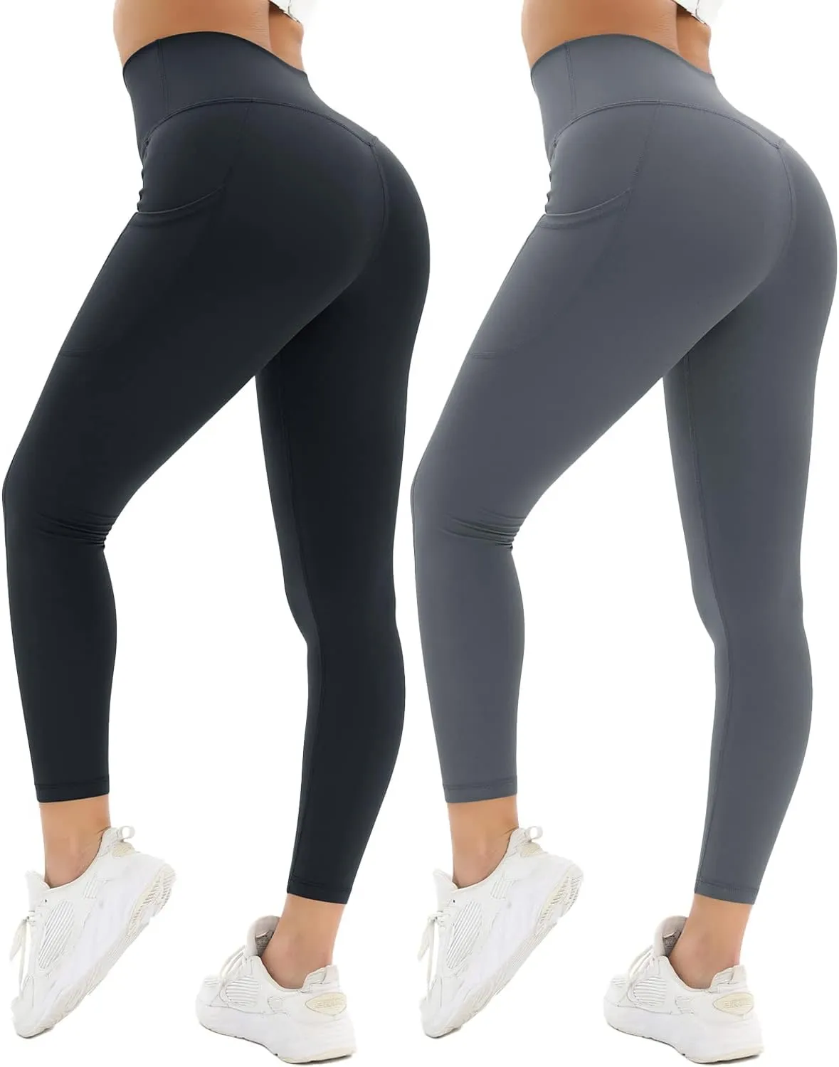 2 Pack Leggings for Women Tummy Control Workout Running Leggings with Pockets High Waisted Yoga Pants