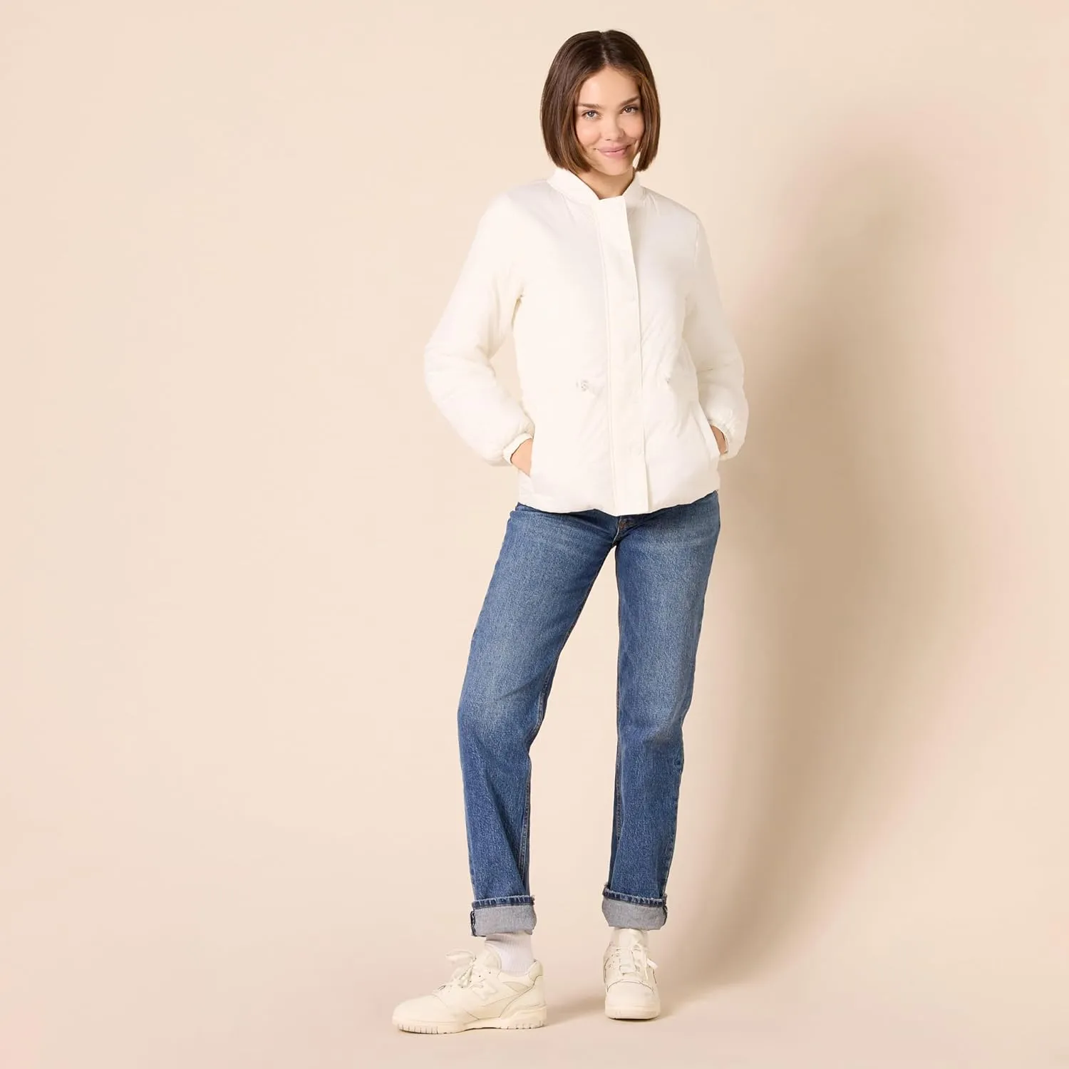 Amazon Essentials Women's Waist Padded Bomber Jacket