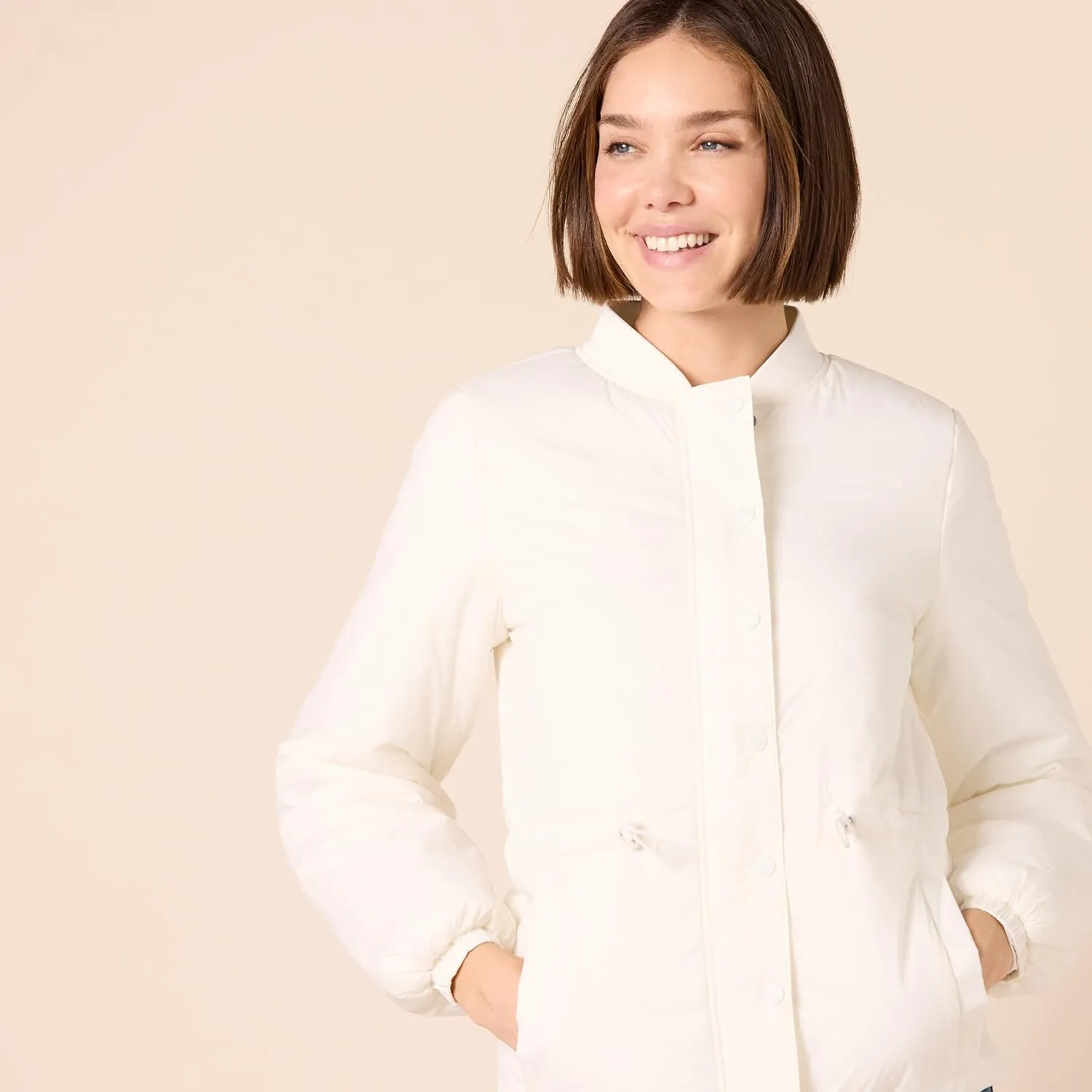Amazon Essentials Women's Waist Padded Bomber Jacket