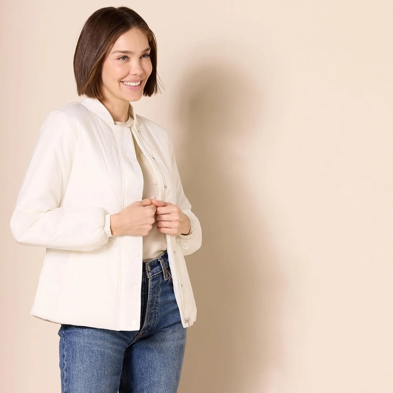 Amazon Essentials Women's Waist Padded Bomber Jacket