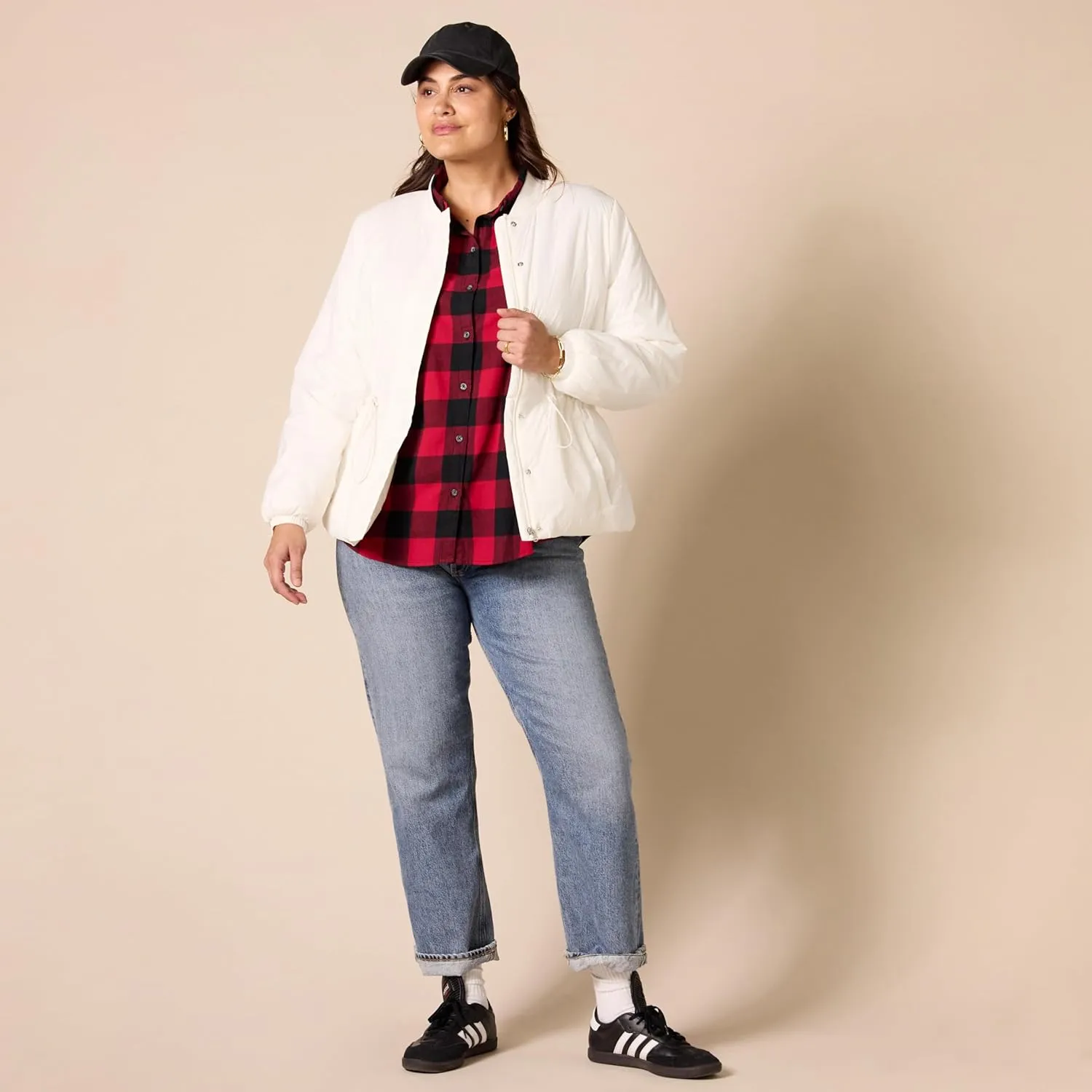 Amazon Essentials Women's Waist Padded Bomber Jacket