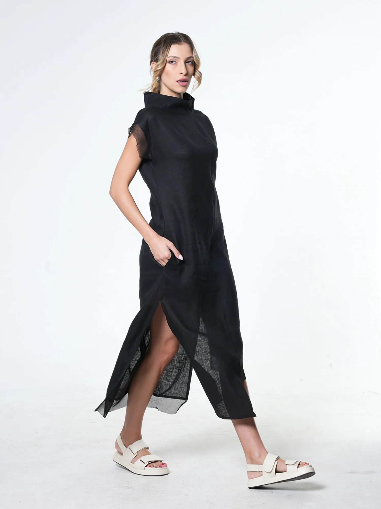 Asymmetrical Linen Dress In Black