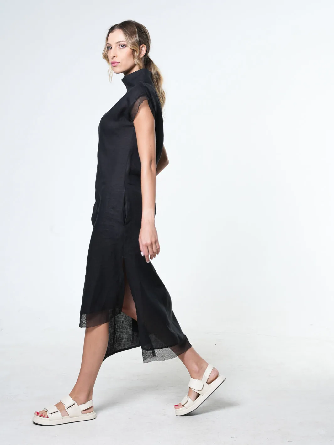 Asymmetrical Linen Dress In Black