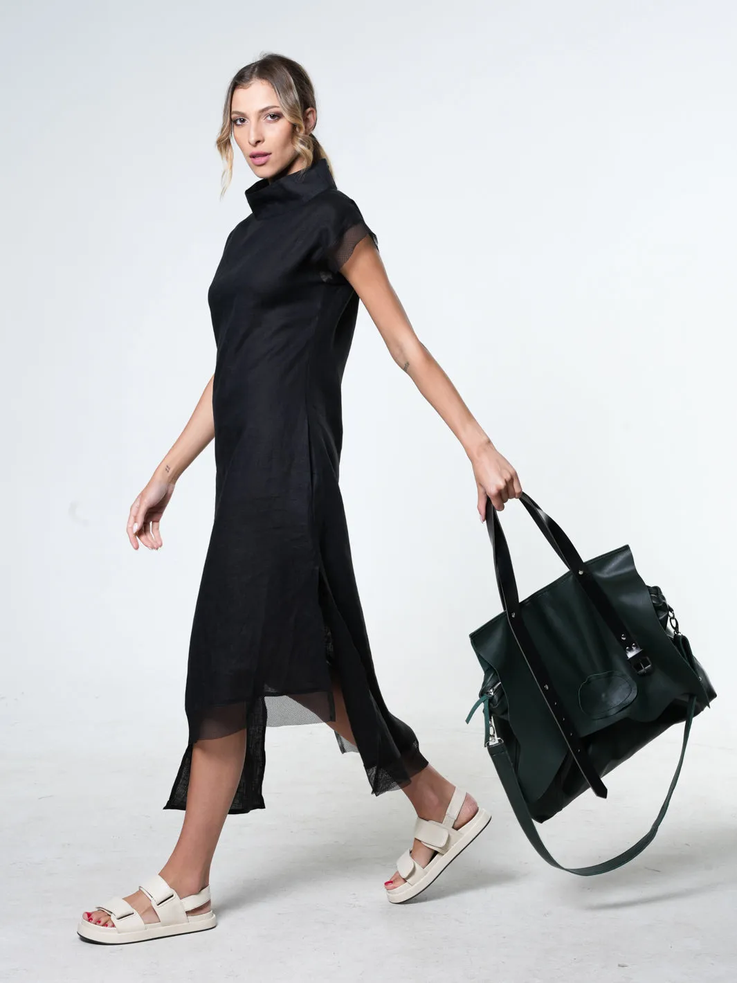 Asymmetrical Linen Dress In Black