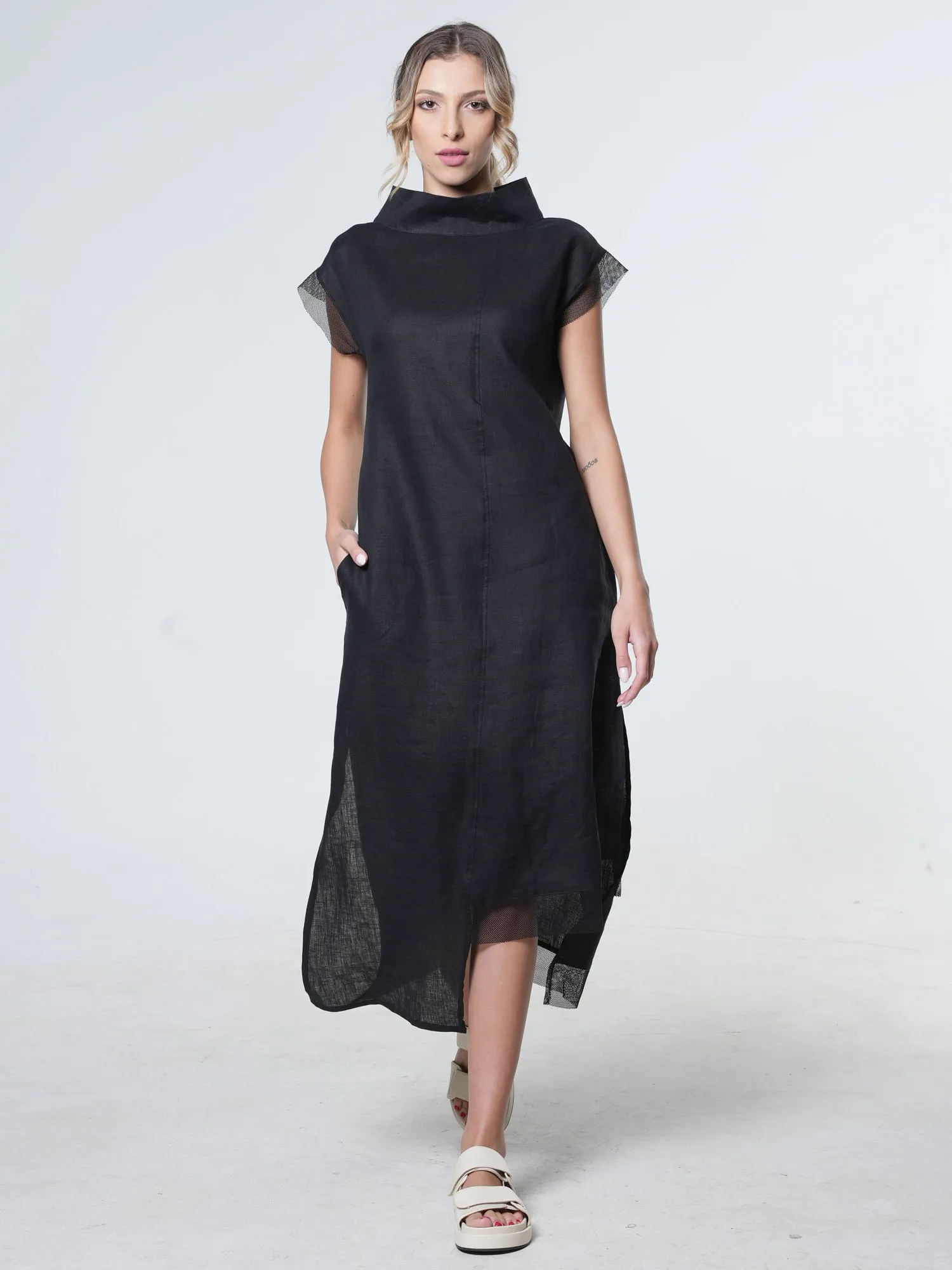 Asymmetrical Linen Dress In Black