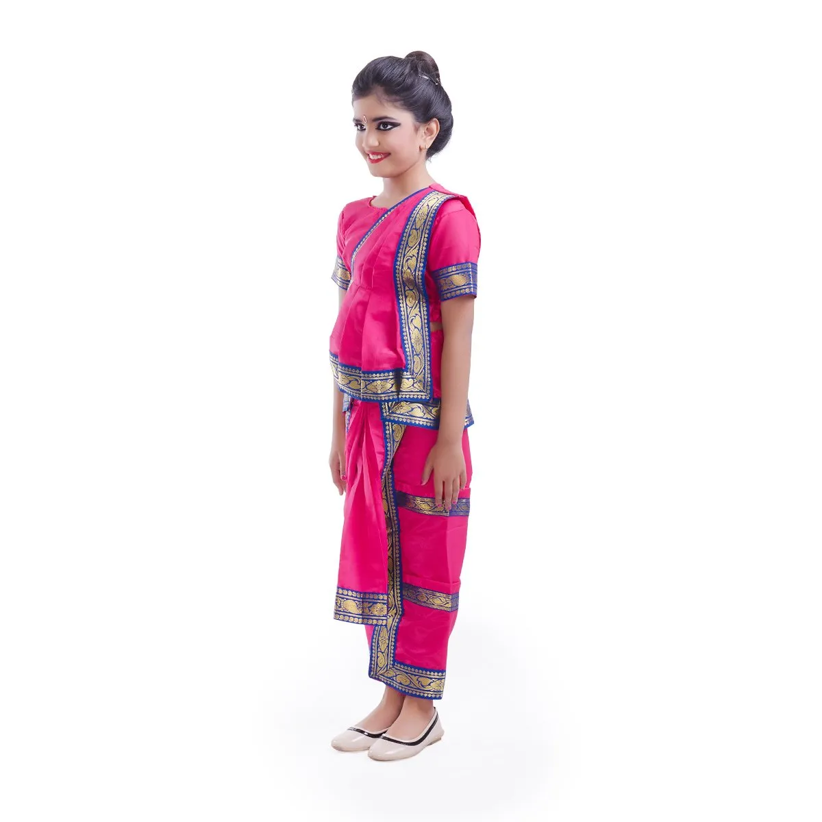 Bharatnatyam Costume for Girls with Light Bharatnatyam Jewellery