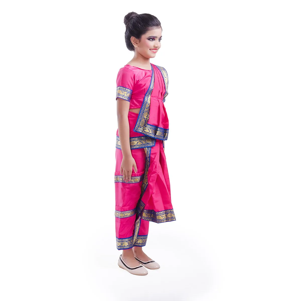 Bharatnatyam Costume for Girls with Light Bharatnatyam Jewellery