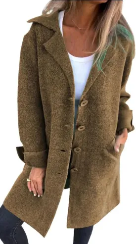 CHARTOU Women Long Cardigan Notched Collar Button Down Loose Fit Knit Blazer Sweater Jacket