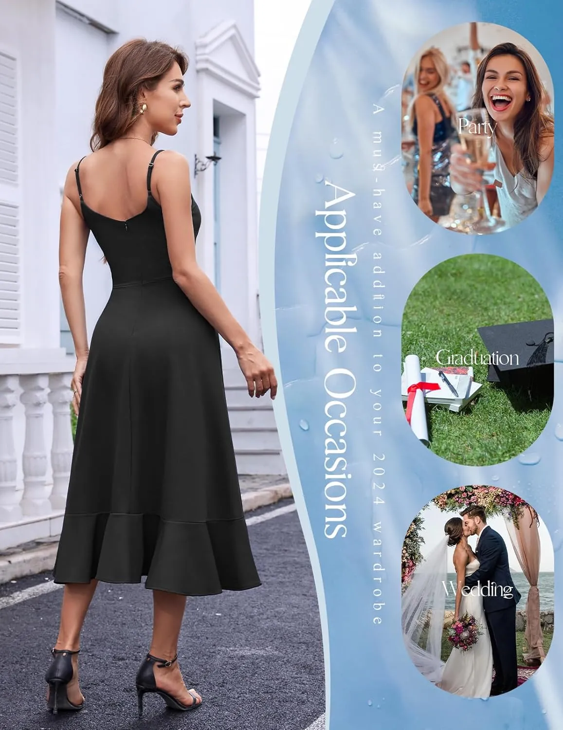 DRESSTELLS Women's Cocktail Party Dress, Formal Wedding Guest High Low Dress, Fit Flare Holiday Prom Dress