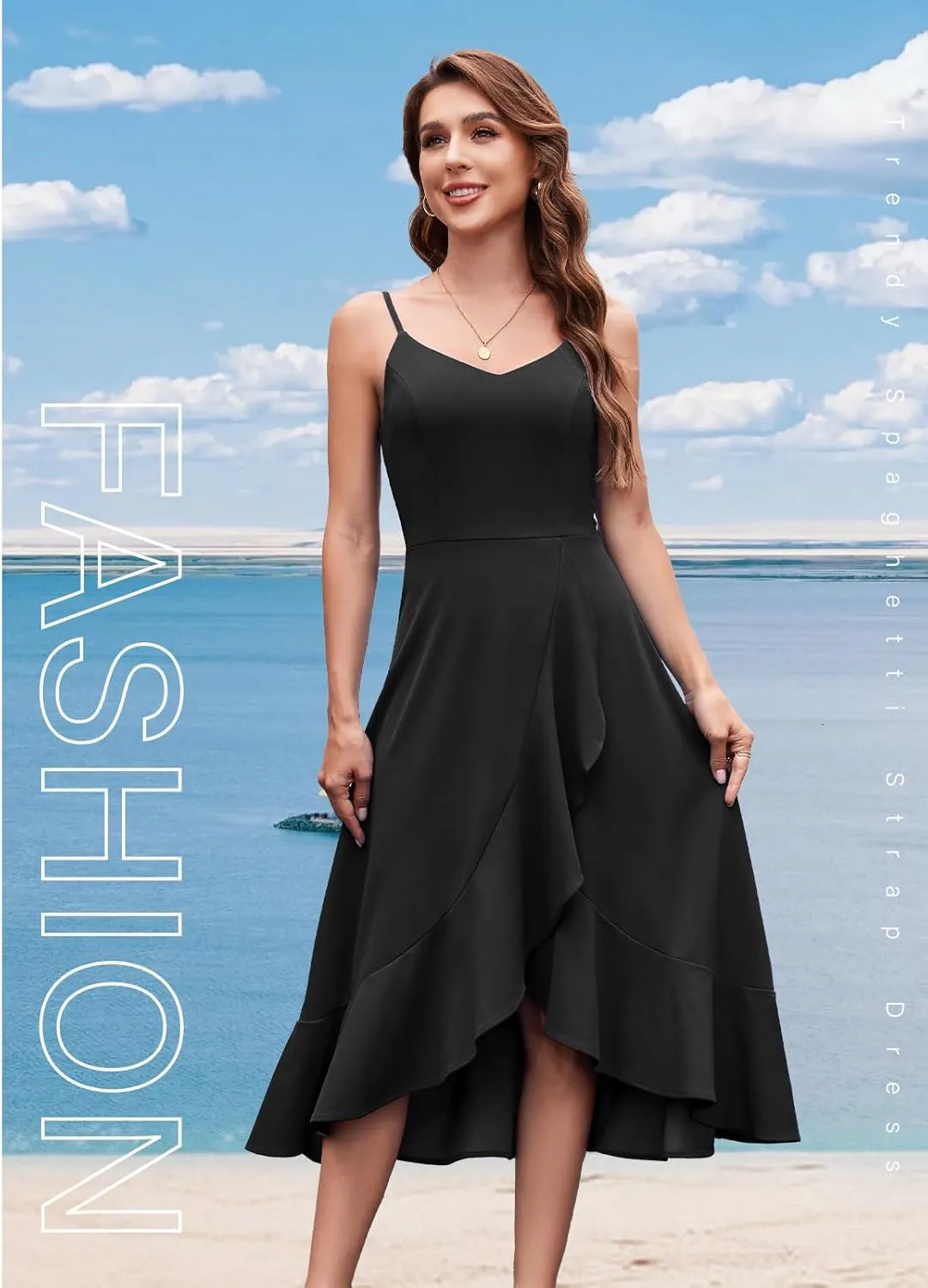 DRESSTELLS Women's Cocktail Party Dress, Formal Wedding Guest High Low Dress, Fit Flare Holiday Prom Dress
