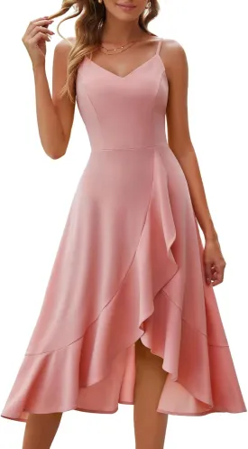 DRESSTELLS Women's Cocktail Party Dress, Formal Wedding Guest High Low Dress, Fit Flare Holiday Prom Dress