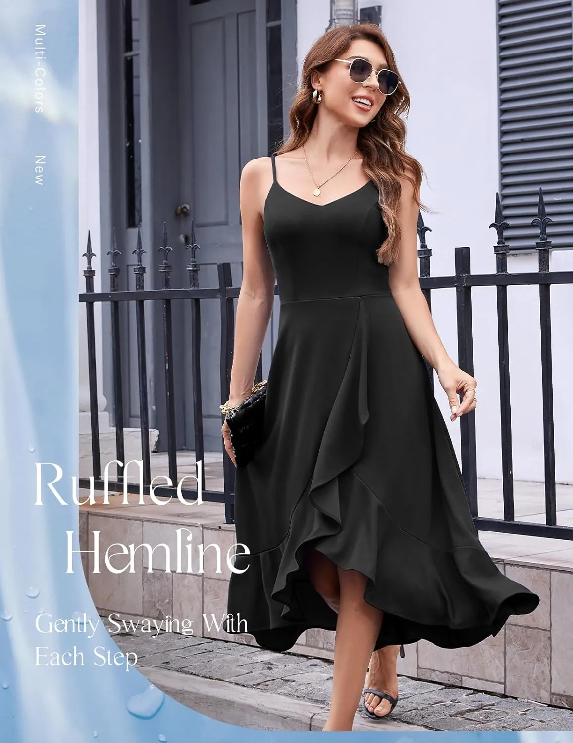 DRESSTELLS Women's Cocktail Party Dress, Formal Wedding Guest High Low Dress, Fit Flare Holiday Prom Dress