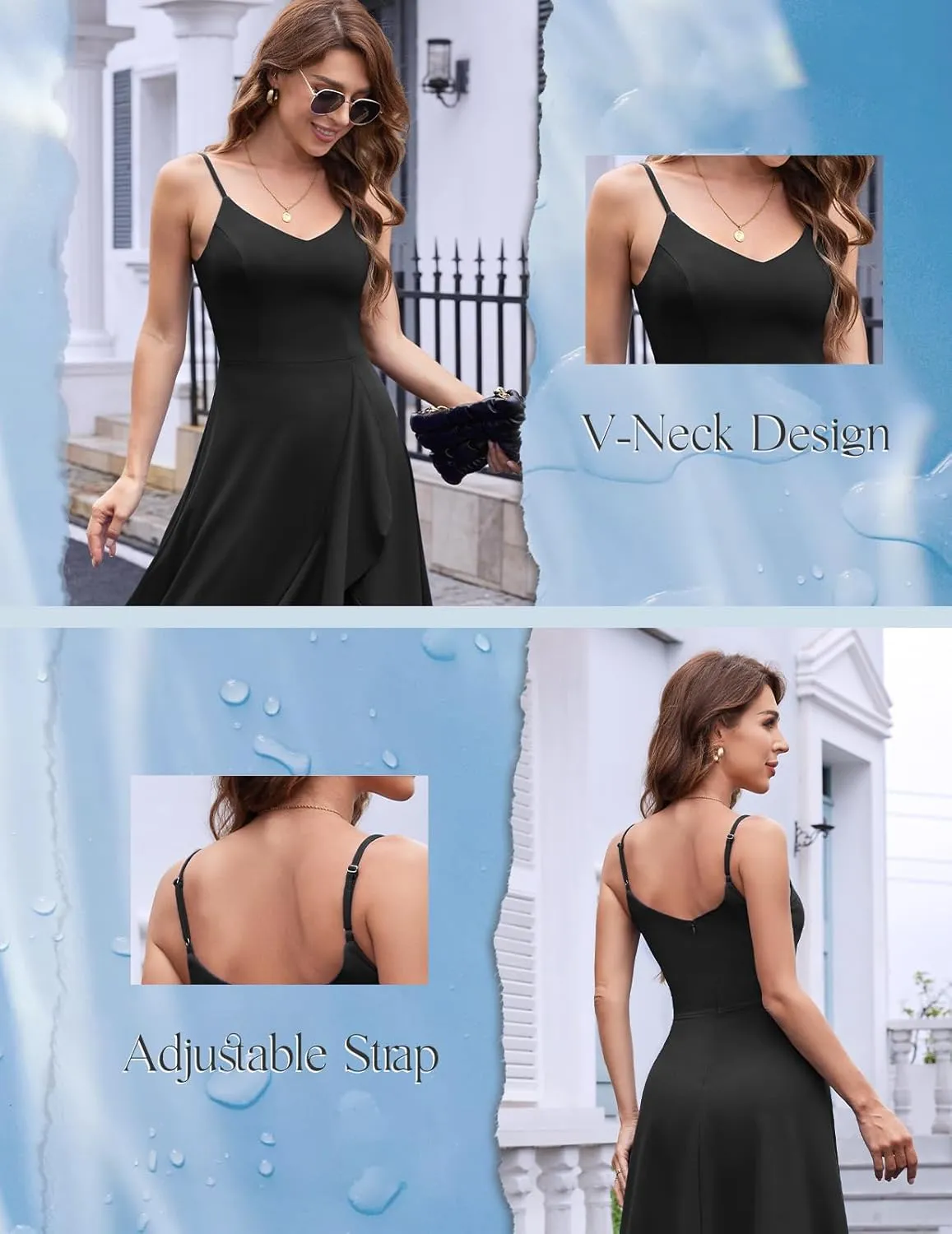 DRESSTELLS Women's Cocktail Party Dress, Formal Wedding Guest High Low Dress, Fit Flare Holiday Prom Dress