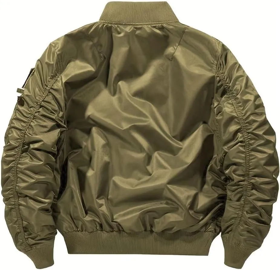 FTIMILD Military Bomber Jacket for Men Casual Windbreaker Jacket Mens Spring and Fall Jacket with Pockets and US Armband