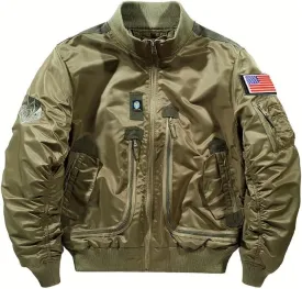 FTIMILD Military Bomber Jacket for Men Casual Windbreaker Jacket Mens Spring and Fall Jacket with Pockets and US Armband