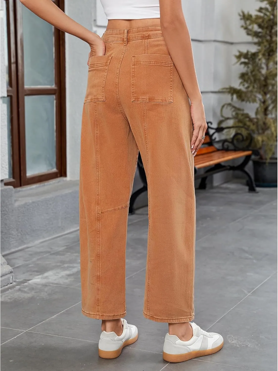 GRAPENT Barrel Jeans for Women High Waisted Trendy Wide Leg Baggy Ankle Length Stretchy Denim Trouser Jeans with Pockets