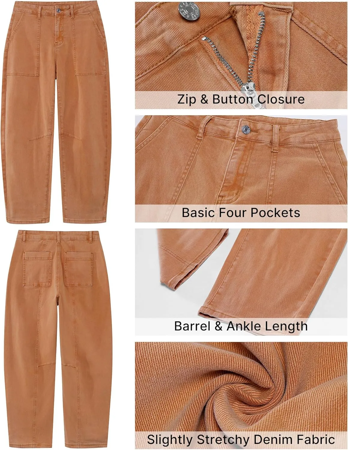 GRAPENT Barrel Jeans for Women High Waisted Trendy Wide Leg Baggy Ankle Length Stretchy Denim Trouser Jeans with Pockets