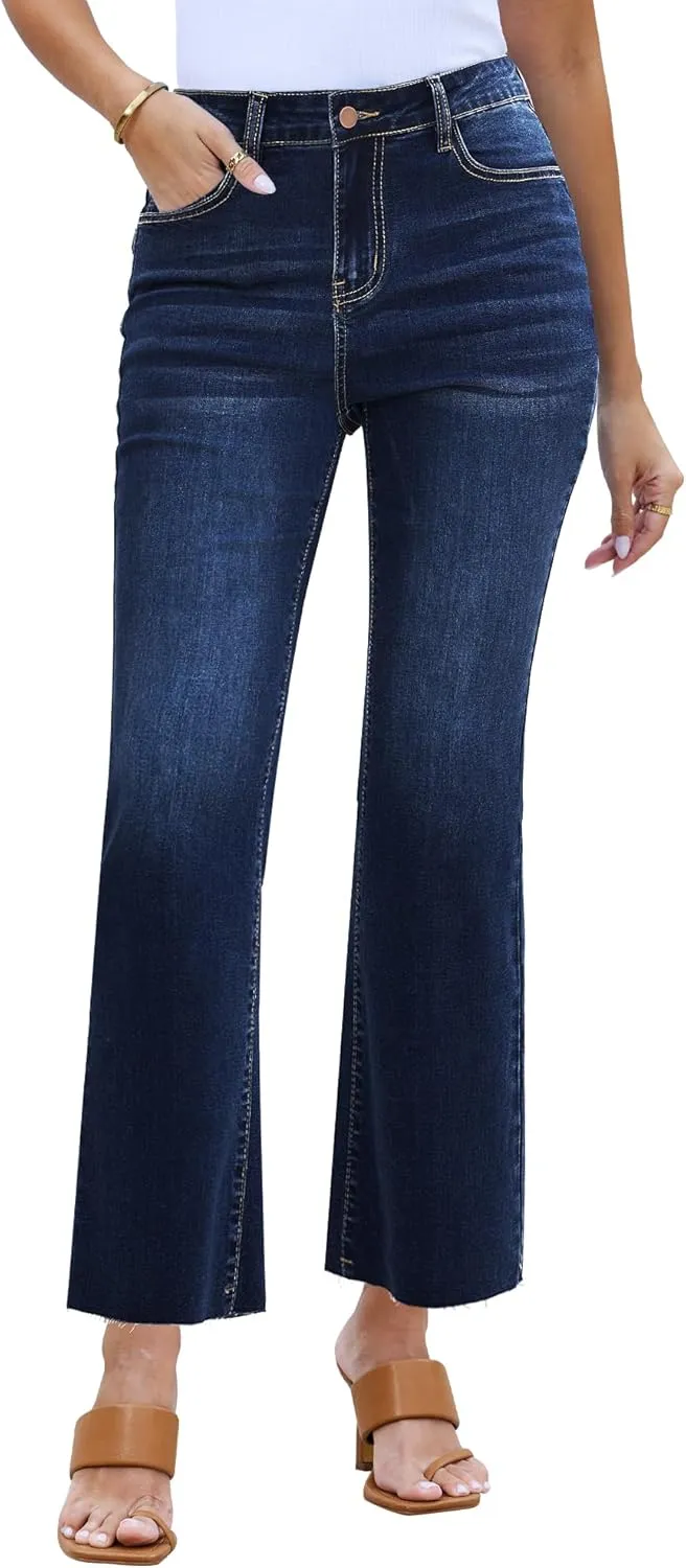 GRAPENT Flare Jeans for Women High Waisted Trendy Cropped Jeans Stretchy Denim Pants Raw Hem Ankle Trouser Jeans Pockets