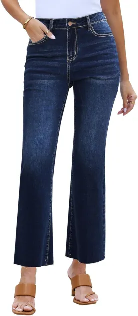 GRAPENT Flare Jeans for Women High Waisted Trendy Cropped Jeans Stretchy Denim Pants Raw Hem Ankle Trouser Jeans Pockets