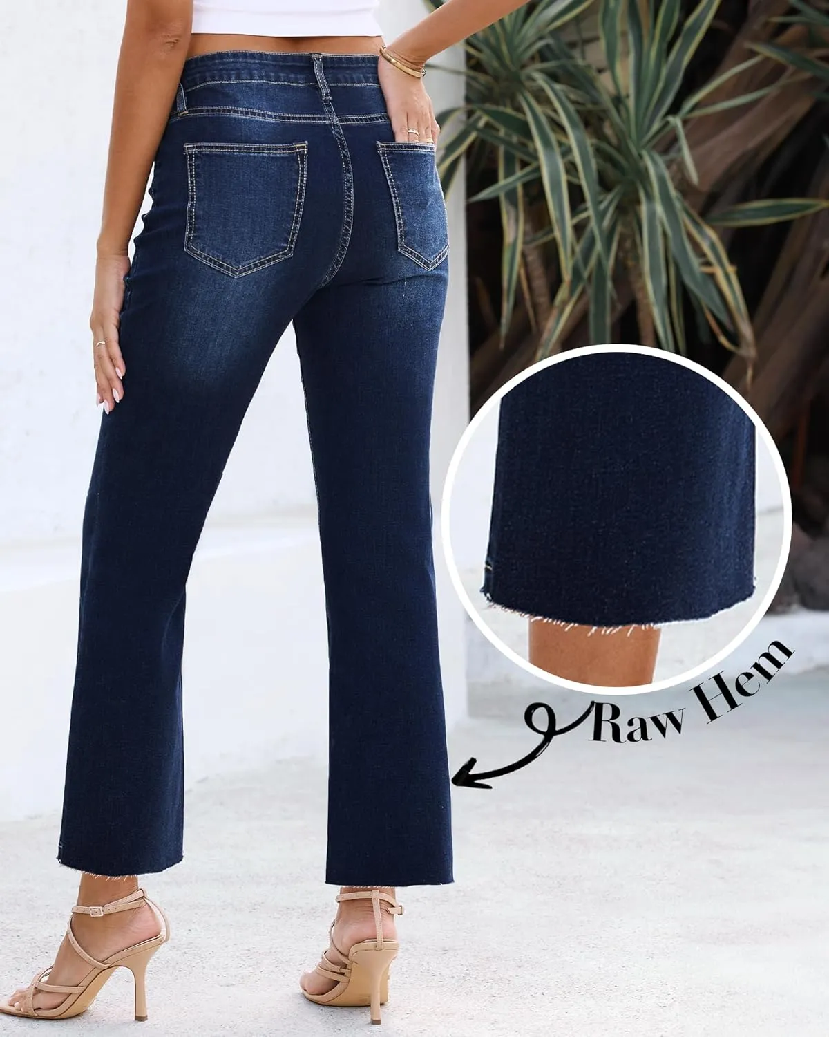 GRAPENT Flare Jeans for Women High Waisted Trendy Cropped Jeans Stretchy Denim Pants Raw Hem Ankle Trouser Jeans Pockets