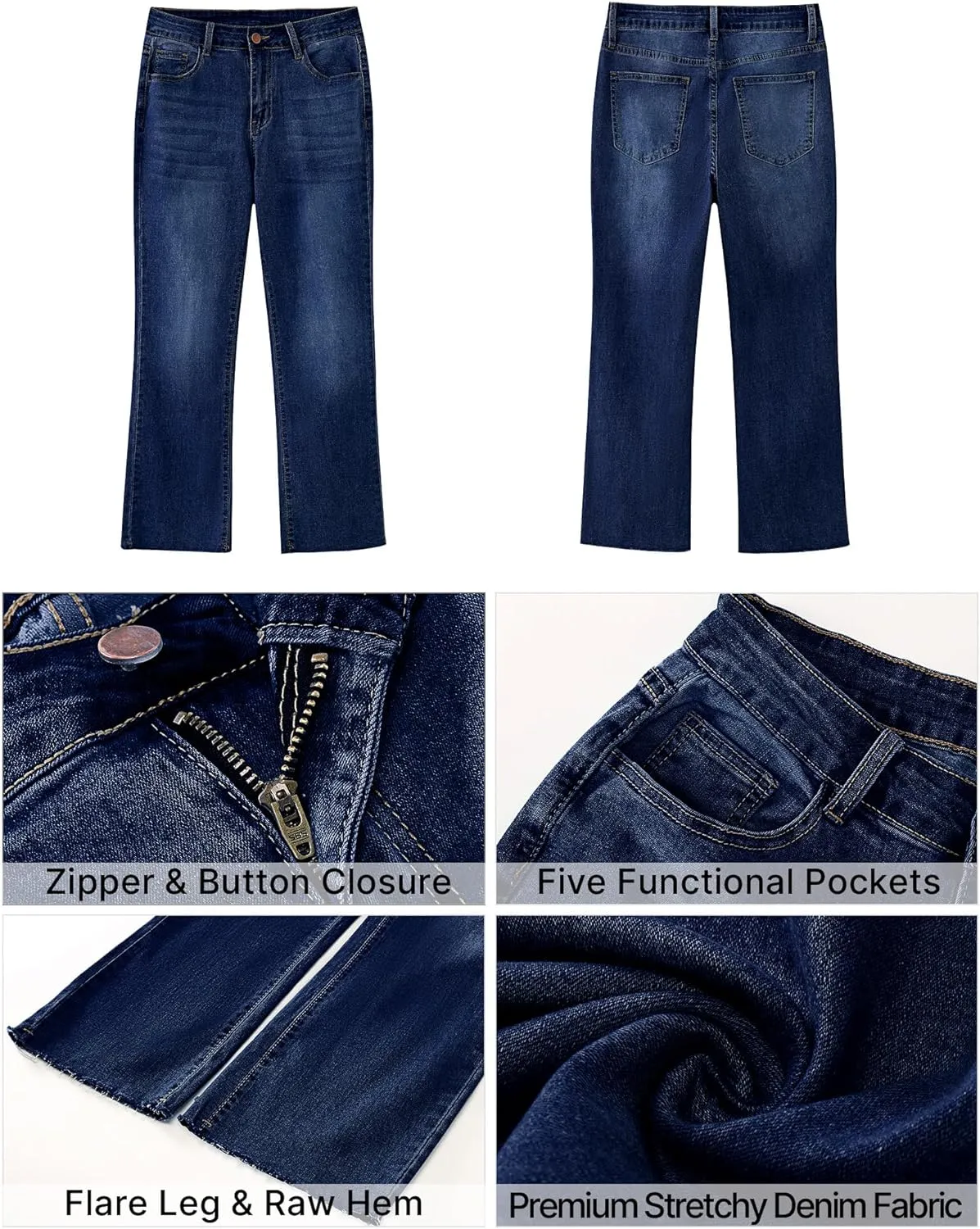 GRAPENT Flare Jeans for Women High Waisted Trendy Cropped Jeans Stretchy Denim Pants Raw Hem Ankle Trouser Jeans Pockets