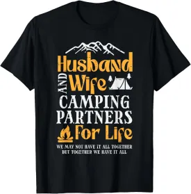 Husband WIfe Camping Partners Couple Match Camper Men Women T-Shirt