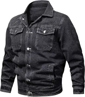 JEKE-DG Men's Casual Comfort Cargo Jean Jacket Lined Fashion Trucker Denim Jackets Fashion Washed Regular Fit Jean Coat