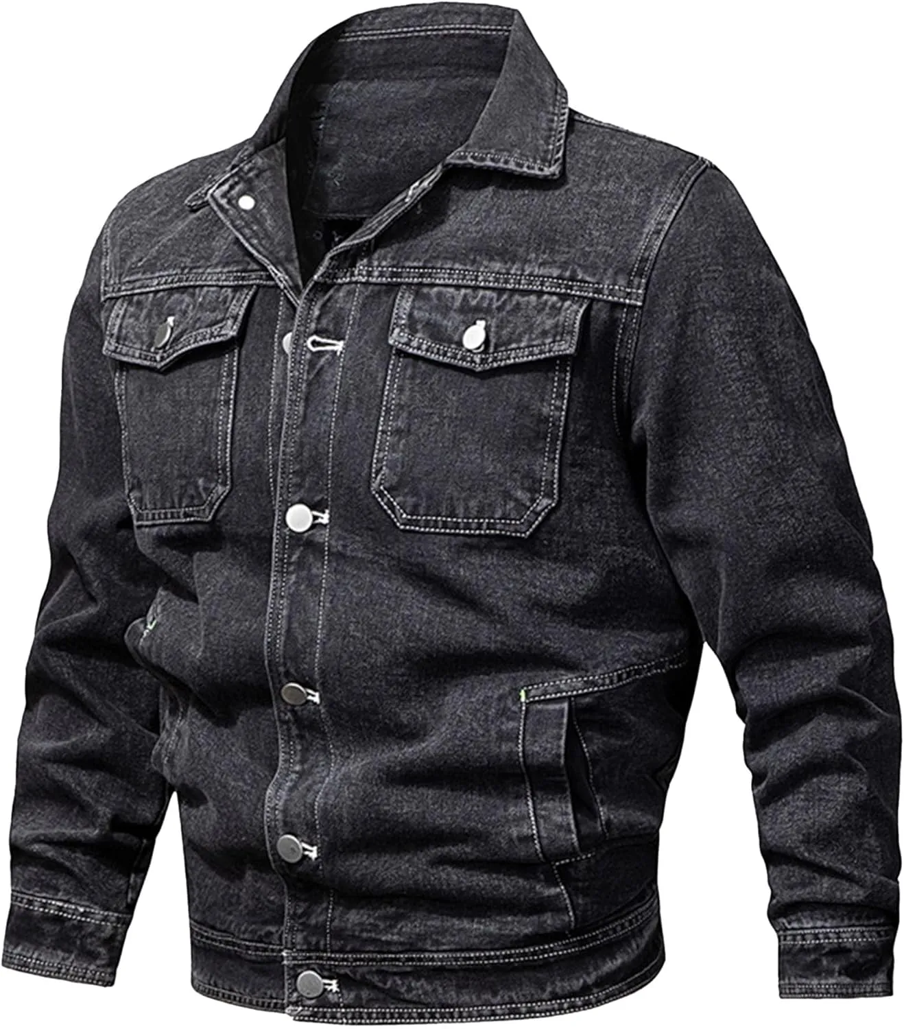 JEKE-DG Men's Casual Comfort Cargo Jean Jacket Lined Fashion Trucker Denim Jackets Fashion Washed Regular Fit Jean Coat