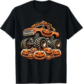 Kids Monster Truck Pumpkin Jack O Lantern Halloween Costume T-Shirt