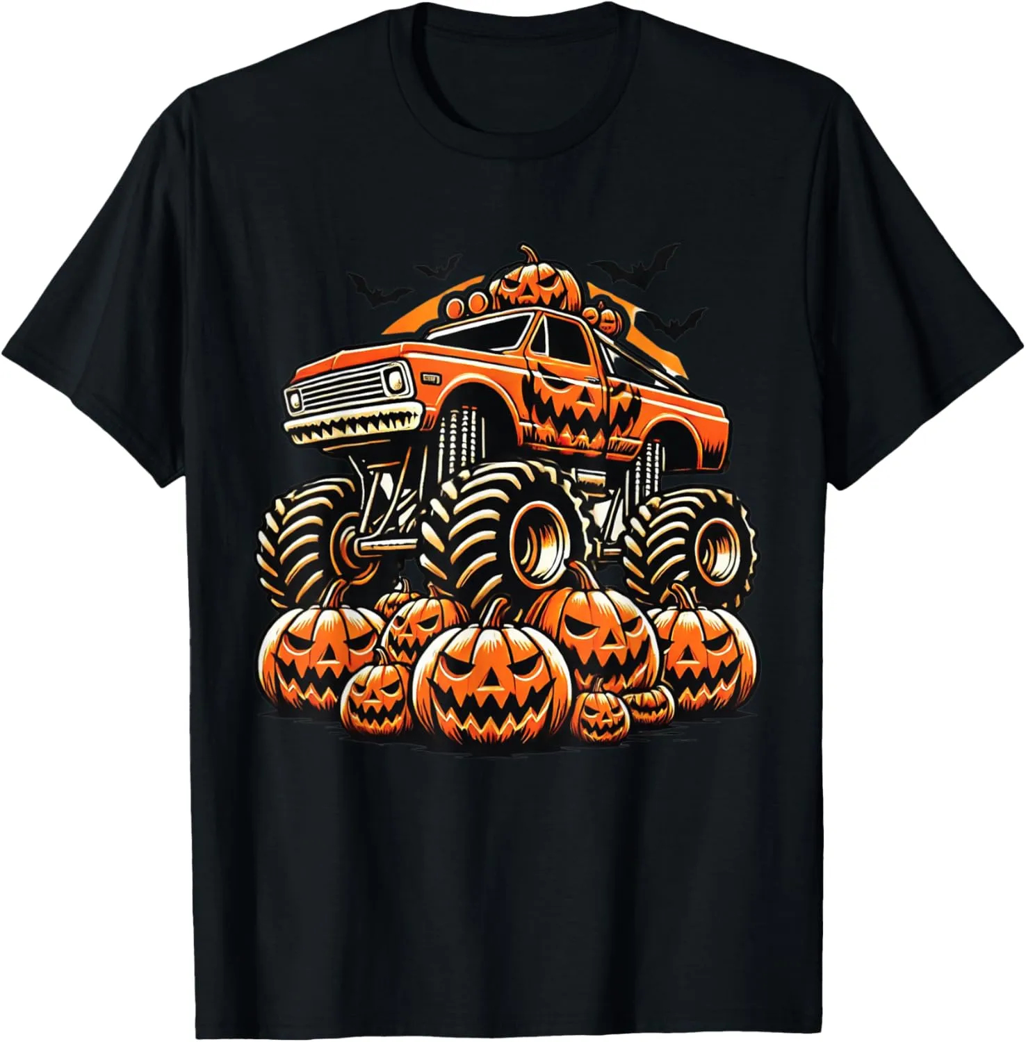 Kids Monster Truck Pumpkin Jack O Lantern Halloween Costume T-Shirt