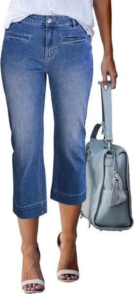 luvamia Capri Jeans for Women High Waisted Slim Straight Stretchy Denim Capris Pants Welt Pockets Casual Cropped Jeans