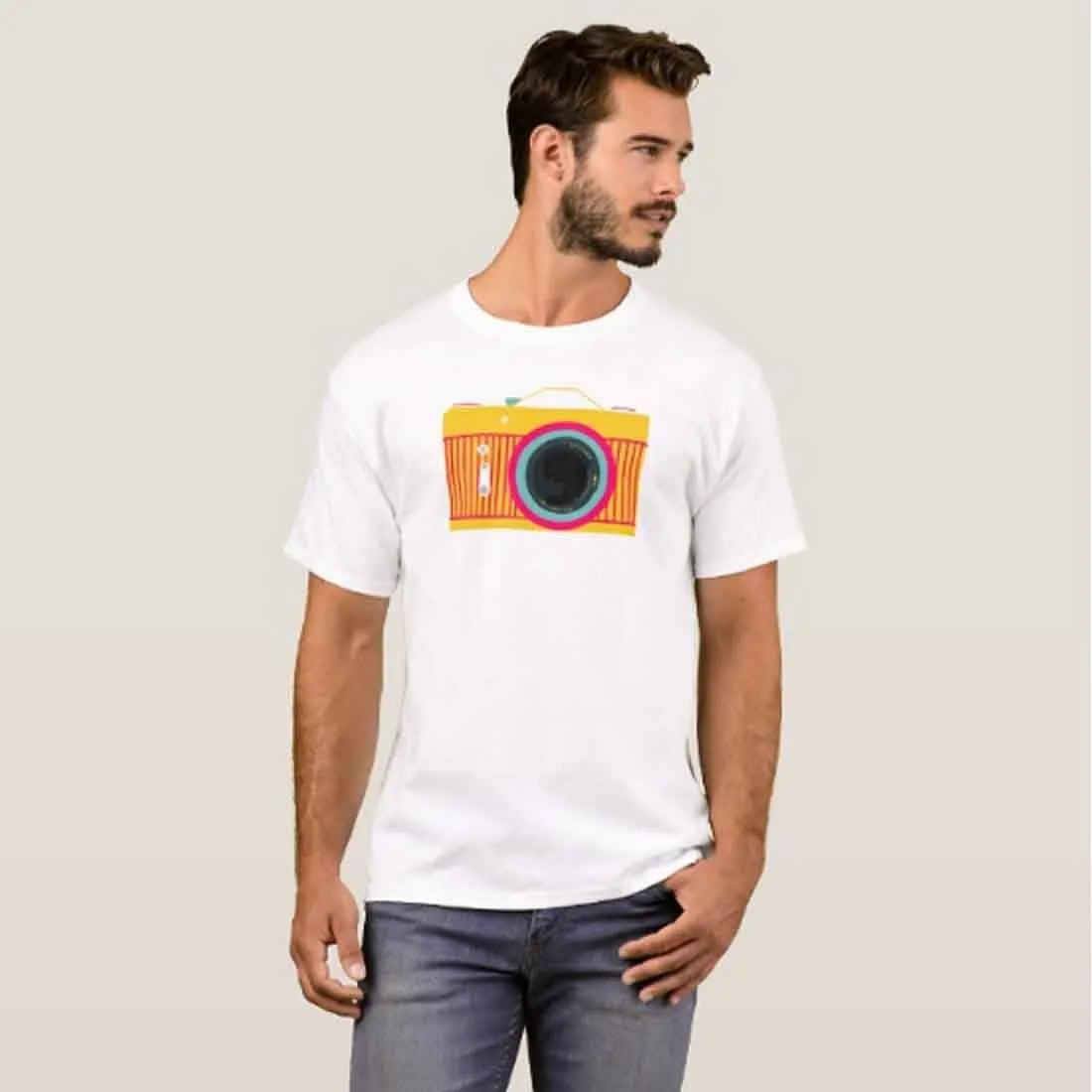 Nutcase Designer Round Neck Men's T-Shirt Wrinkle-Free Poly Cotton Tees - Colorful Camera