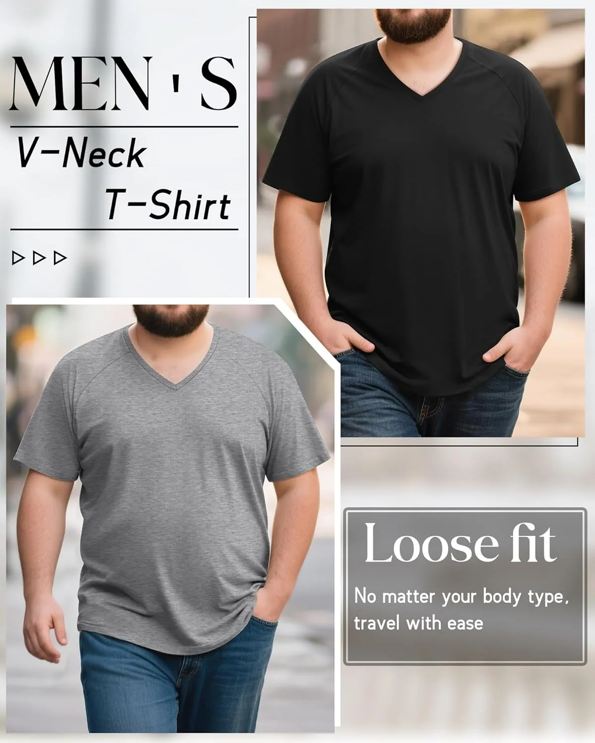 Riyiper 3 Pack Men's Big and Tall T-Shirts V Neck Cotton Short Sleeve Plus Size Tops Raglan Casual Summer Basic Tee Shirts