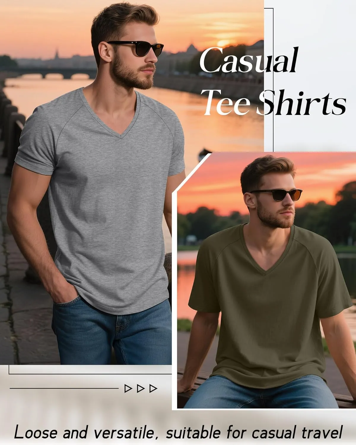 Riyiper 3 Pack Men's Big and Tall T-Shirts V Neck Cotton Short Sleeve Plus Size Tops Raglan Casual Summer Basic Tee Shirts
