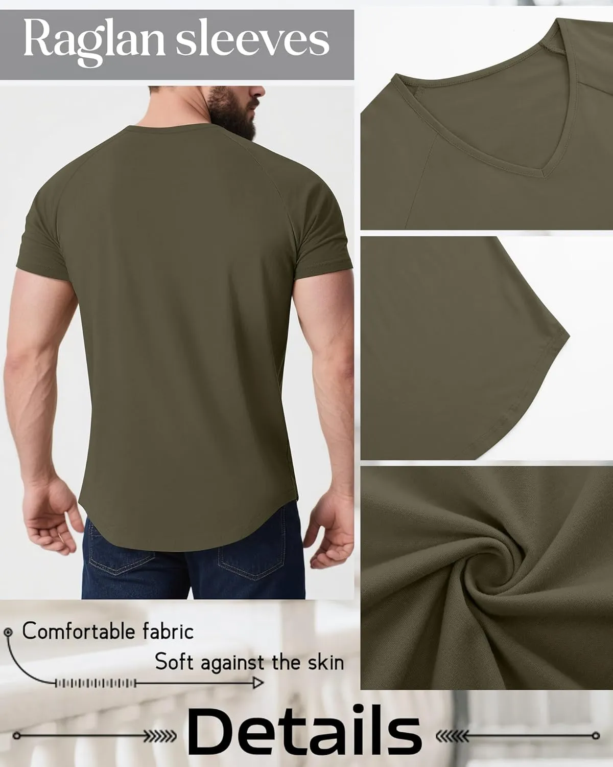 Riyiper 3 Pack Men's Big and Tall T-Shirts V Neck Cotton Short Sleeve Plus Size Tops Raglan Casual Summer Basic Tee Shirts