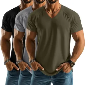 Riyiper 3 Pack Men's Big and Tall T-Shirts V Neck Cotton Short Sleeve Plus Size Tops Raglan Casual Summer Basic Tee Shirts