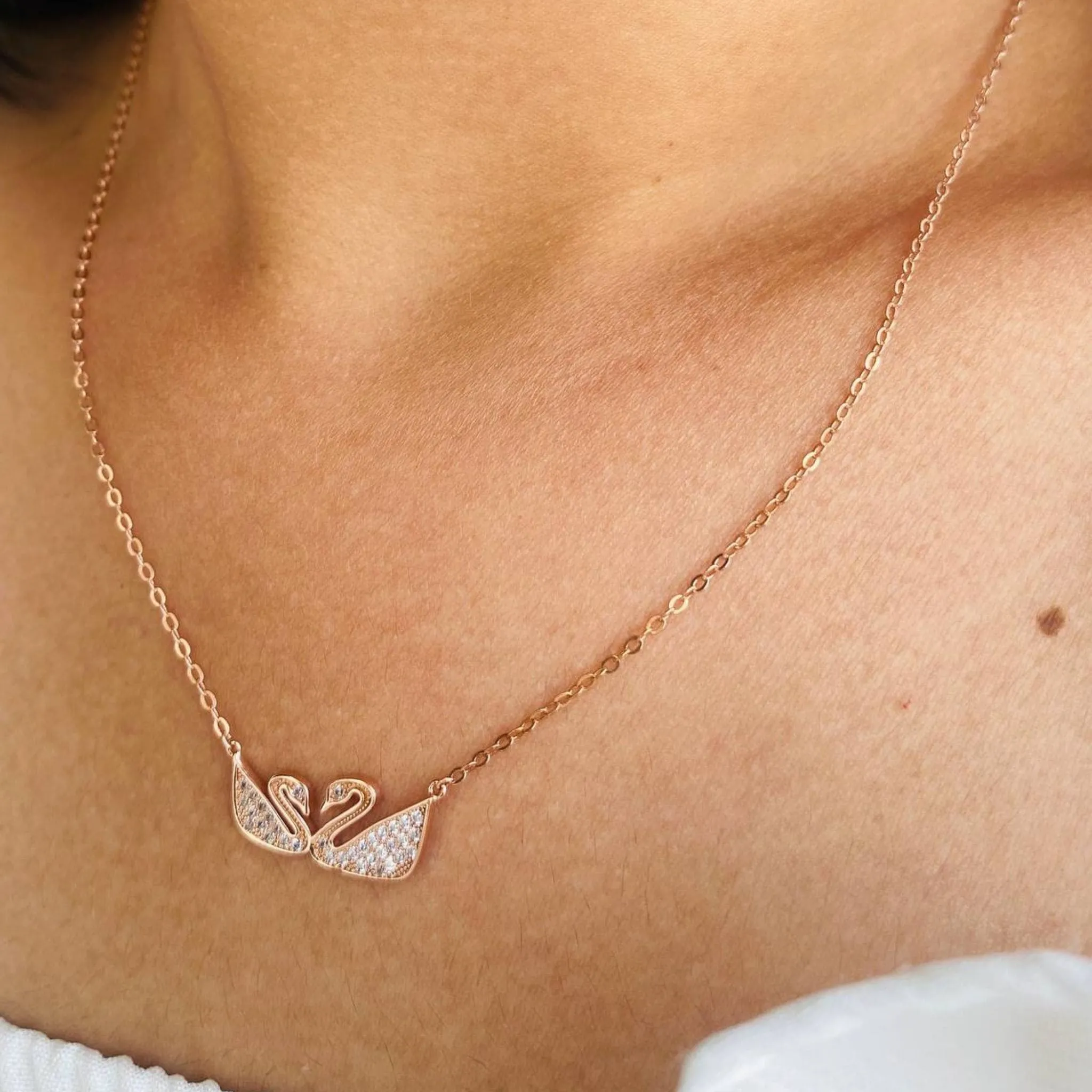 Rose Gold Swan Couple Necklace
