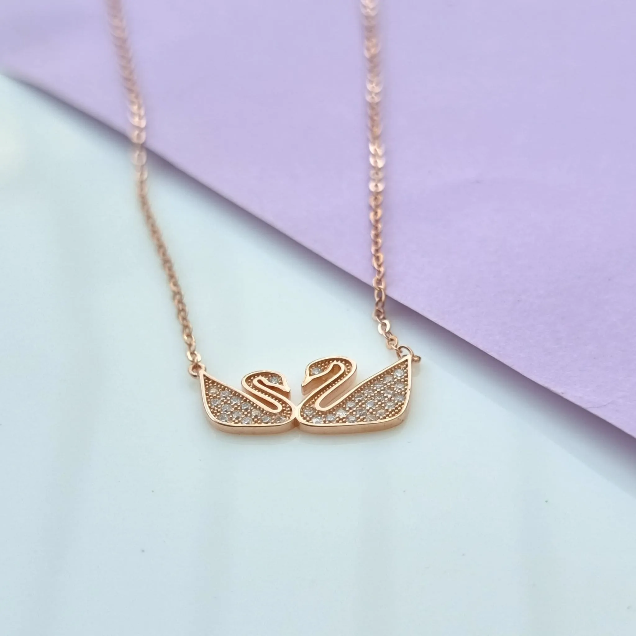 Rose Gold Swan Couple Necklace