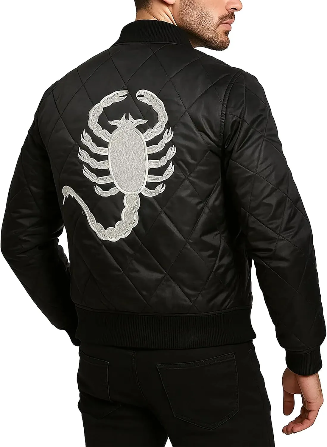 SKY-SELLER Mens Motorcycle Driver Gosling Scorpio Logo Bomber Satin Jacket - Lightweight Jacket For Men