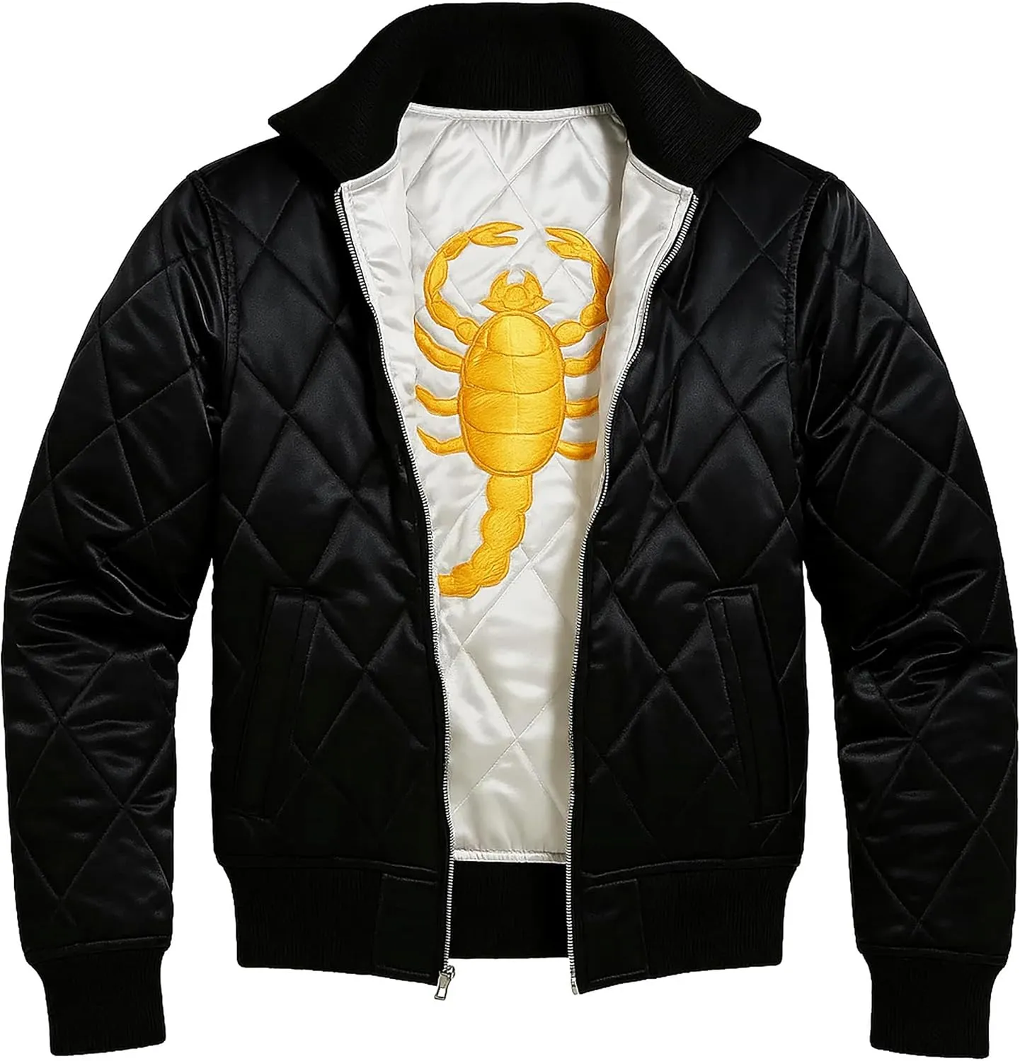 SKY-SELLER Mens Motorcycle Driver Gosling Scorpio Logo Bomber Satin Jacket - Lightweight Jacket For Men