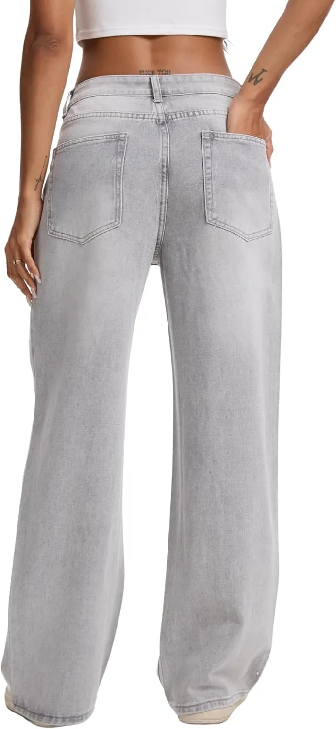 Straight Leg Jeans for Women Casual Washed Vintage Loose Fit Boyfriend Baggy Denim Pants