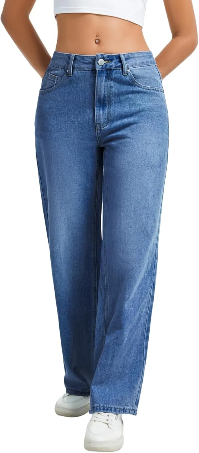 Straight Leg Jeans for Women Casual Washed Vintage Loose Fit Boyfriend Baggy Denim Pants