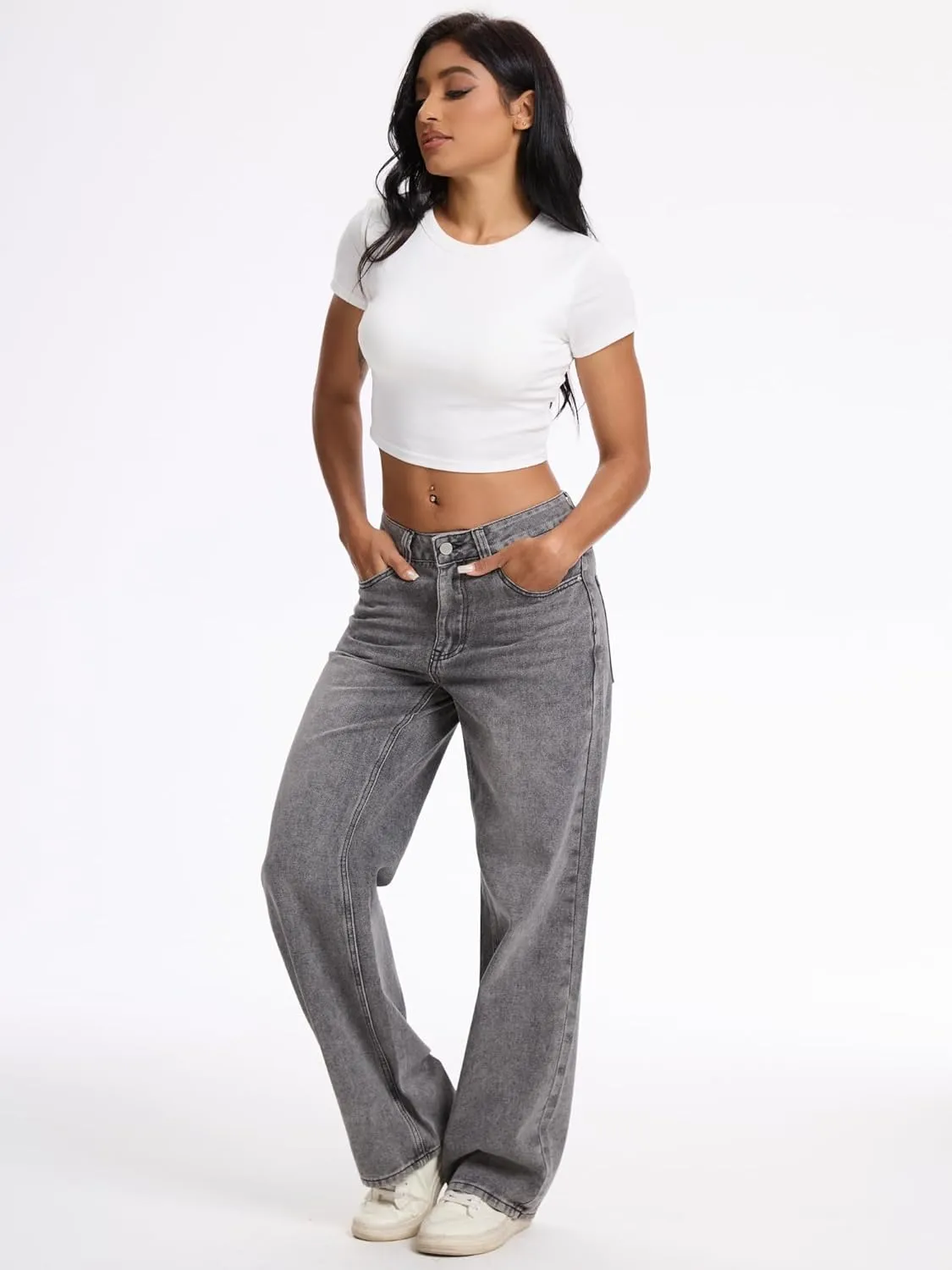Straight Leg Jeans for Women Casual Washed Vintage Loose Fit Boyfriend Baggy Denim Pants
