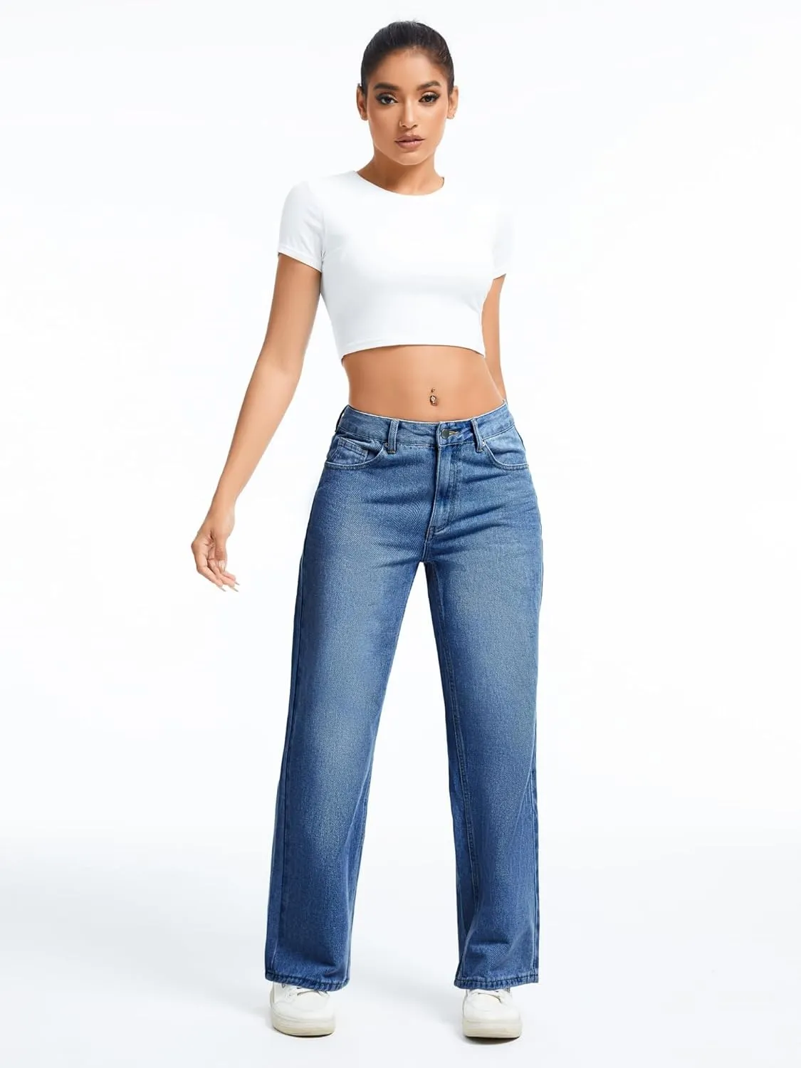 Straight Leg Jeans for Women Casual Washed Vintage Loose Fit Boyfriend Baggy Denim Pants