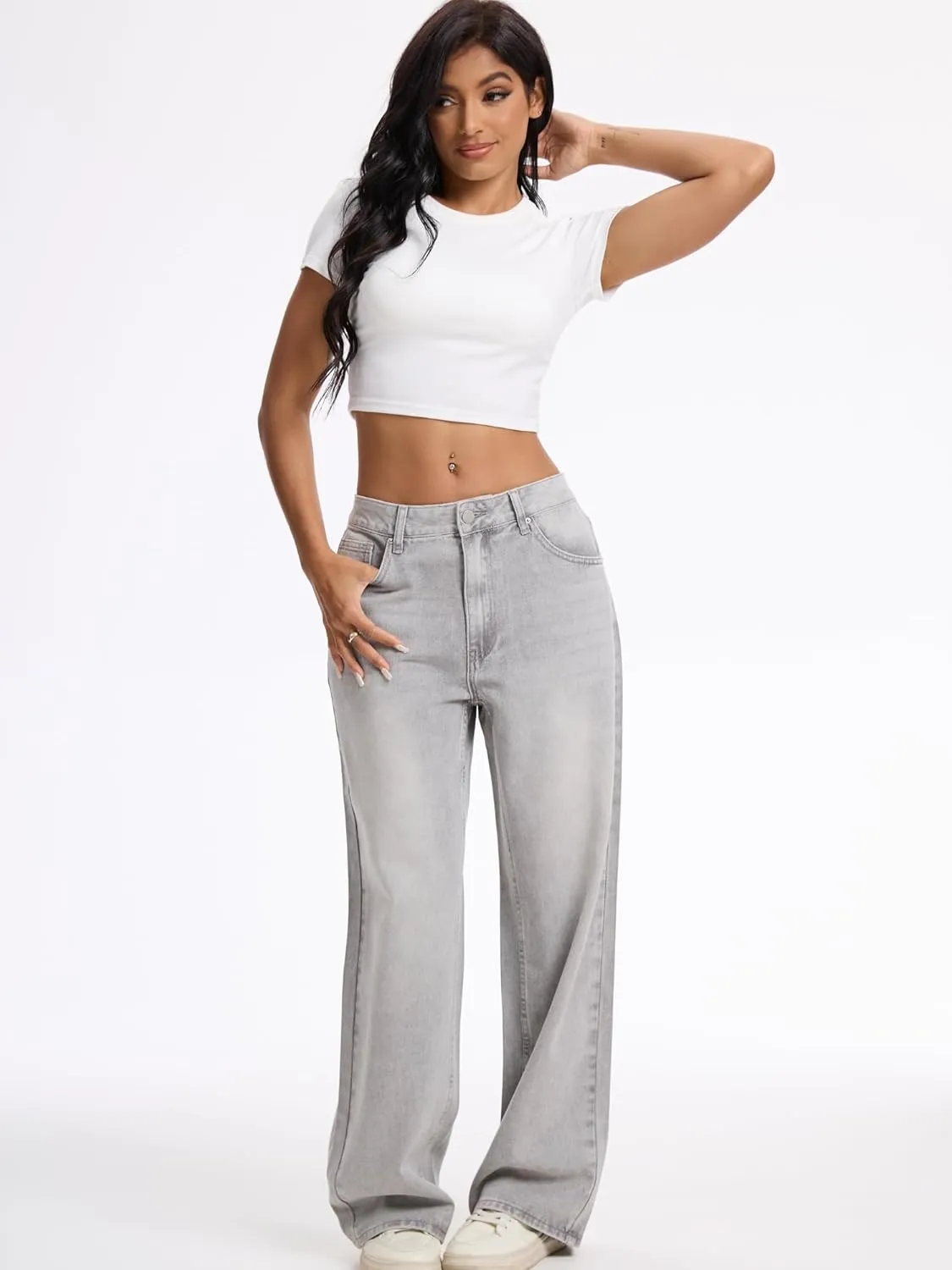 Straight Leg Jeans for Women Casual Washed Vintage Loose Fit Boyfriend Baggy Denim Pants