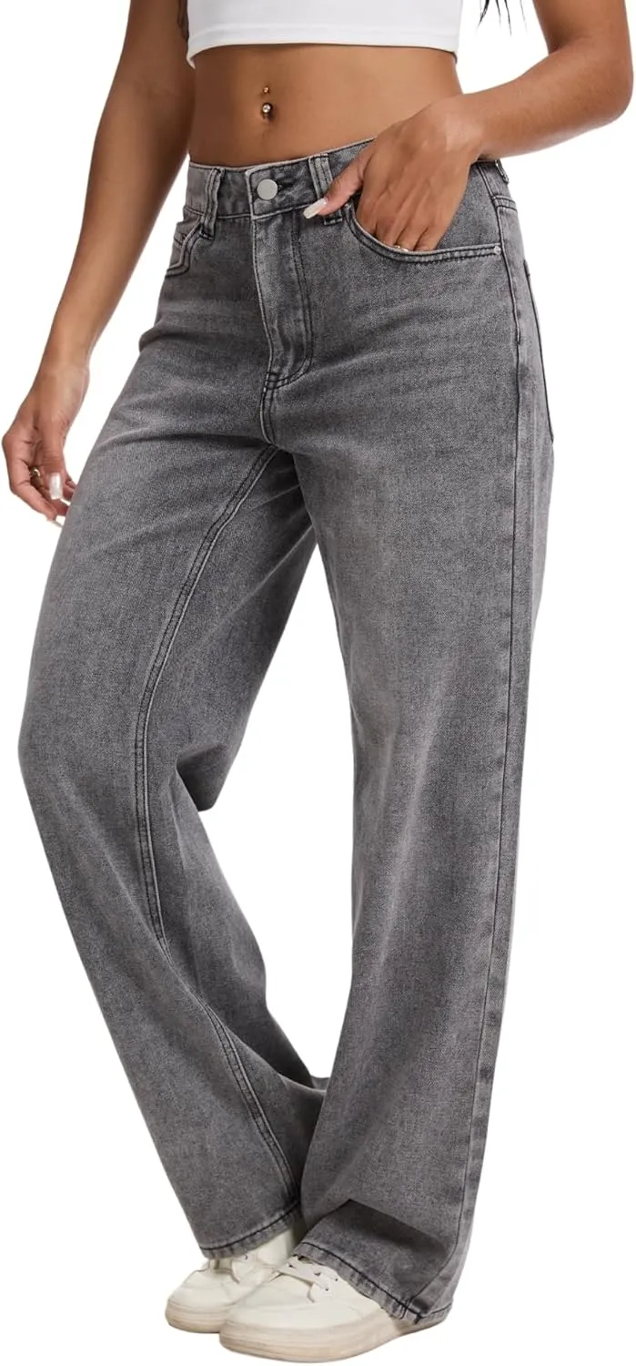 Straight Leg Jeans for Women Casual Washed Vintage Loose Fit Boyfriend Baggy Denim Pants