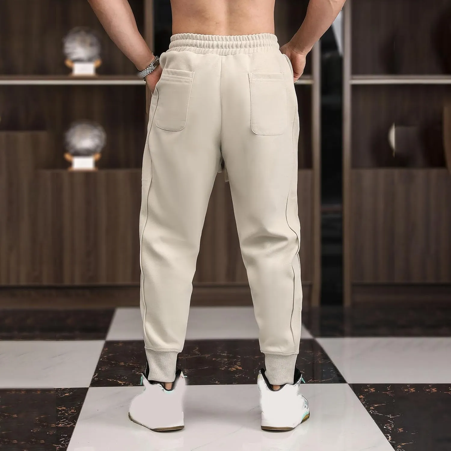 Sweatpants for Men Tapered Pants Casual Trousers Elastic Waist Drawstring Bottoms Outdoor Running Pants Walking Trouser